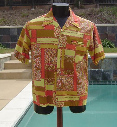 Vintage 60's Loop Collar Combed Cotton Bright Shirt L